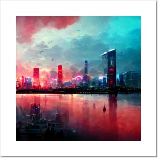 Bay - Cyberpunk Cityscape Skyline Posters and Art